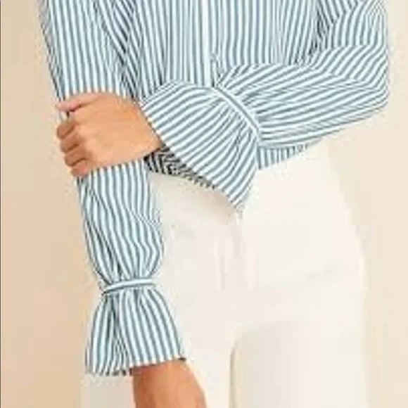 Ann Taylor petite striped shirred button down shirt size small petite - Picture 3 of 9